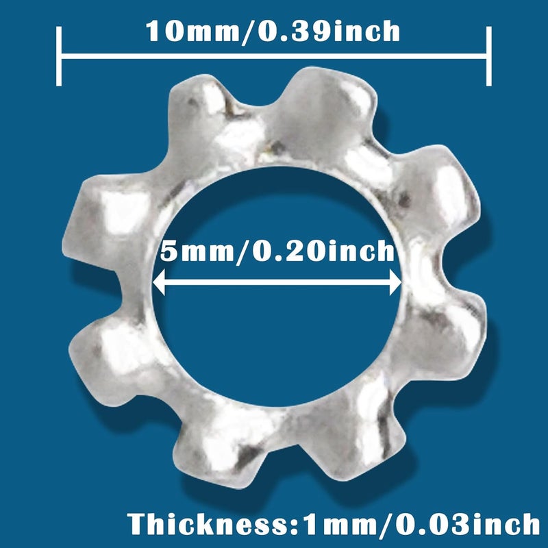 DGZ 100pcs M5 304 Stainless Steel External Tooth Star Lock Washers,External Multi-Tooth Star Lock Washers - Image 2
